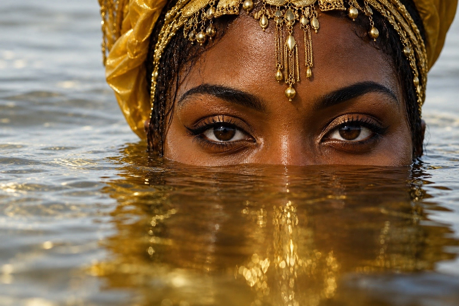 Golden Waters of Oshun – Mystical Goddess Digital Art Print (300 DPI Download)