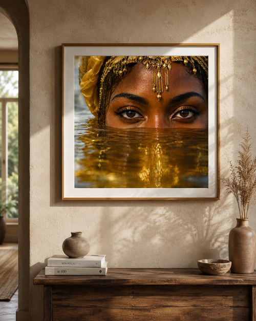 Golden Waters of Oshun – Mystical Goddess Digital Art Print (300 DPI Download)