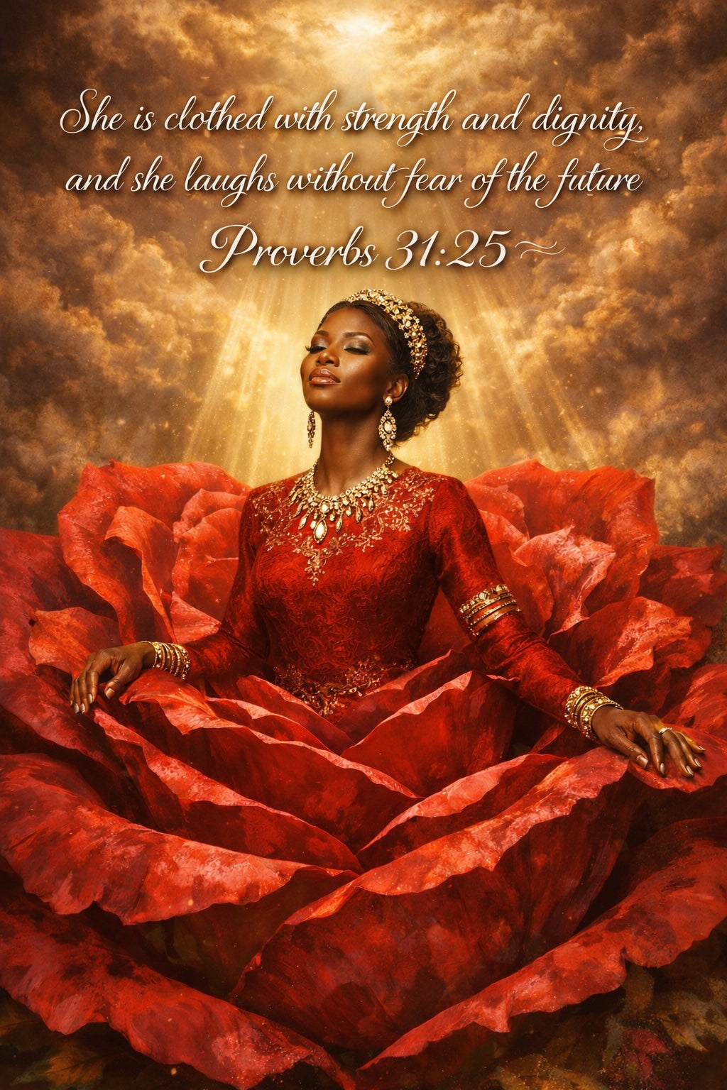 Clothed in Strength – Proverbs 31:25 Digital Art Print (Luxury Faith-Inspired Wall Decor)