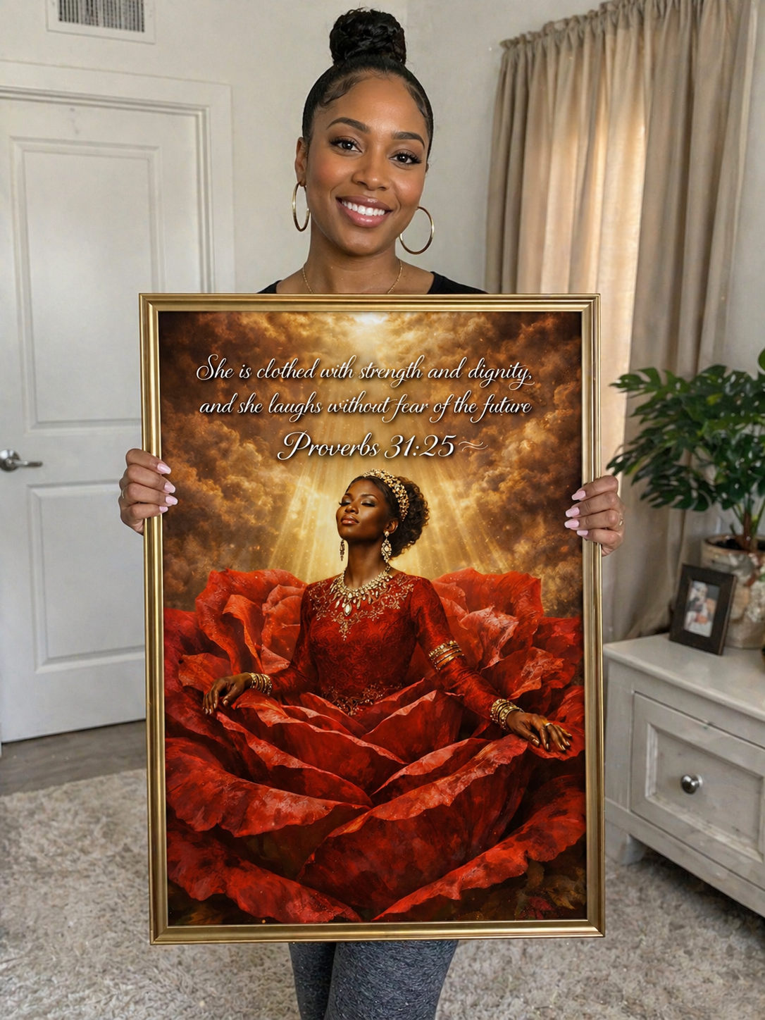 Clothed in Strength – Proverbs 31:25 Digital Art Print (Luxury Faith-Inspired Wall Decor)