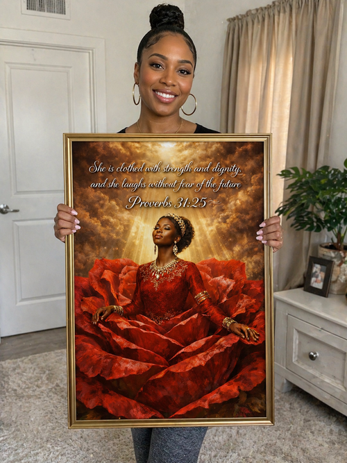 Clothed in Strength – Proverbs 31:25 Digital Art Print (Luxury Faith-Inspired Wall Decor)