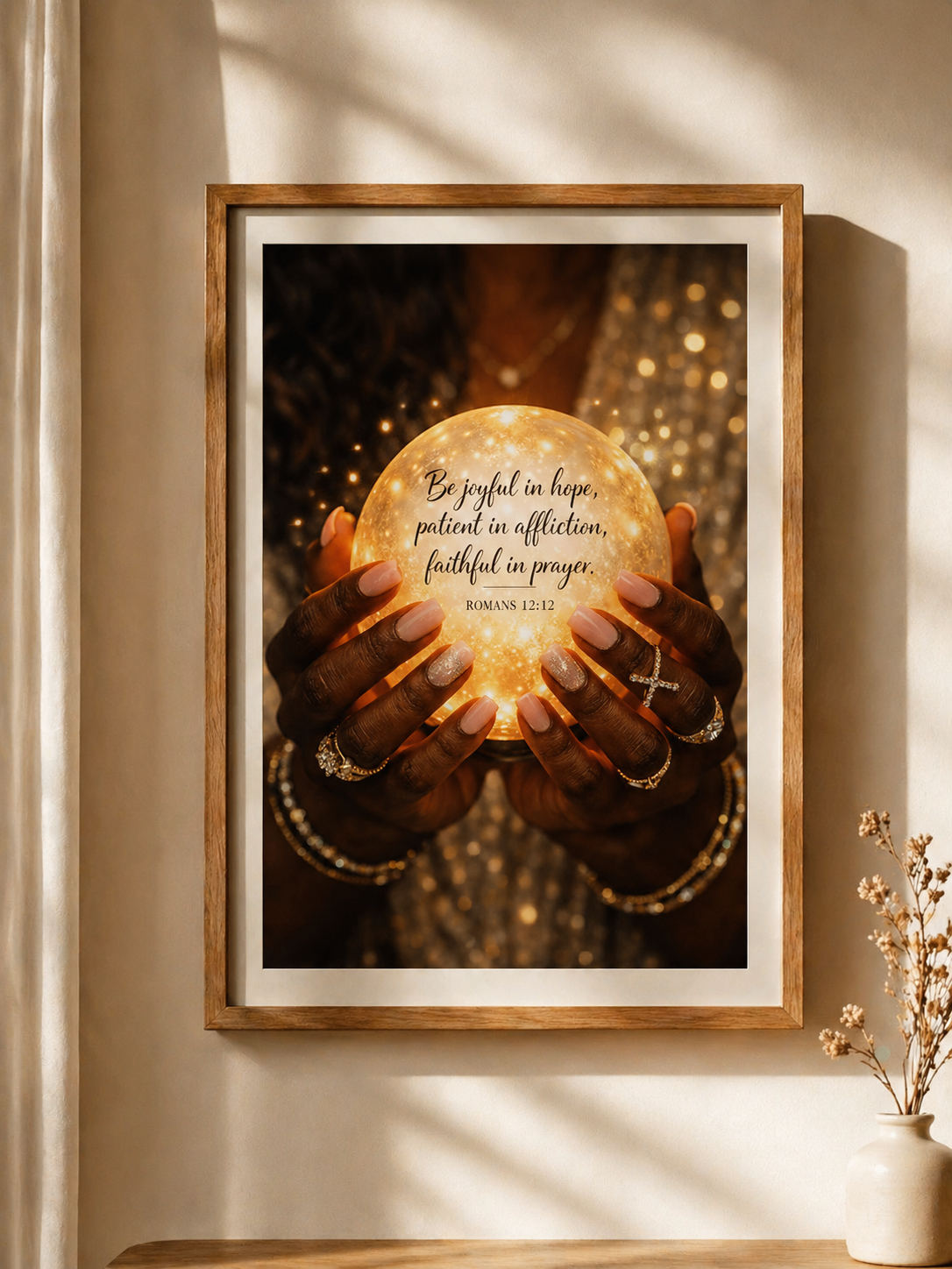 Radiant Faith – Romans 12:12 Glowing Hands Digital Wall Art Print