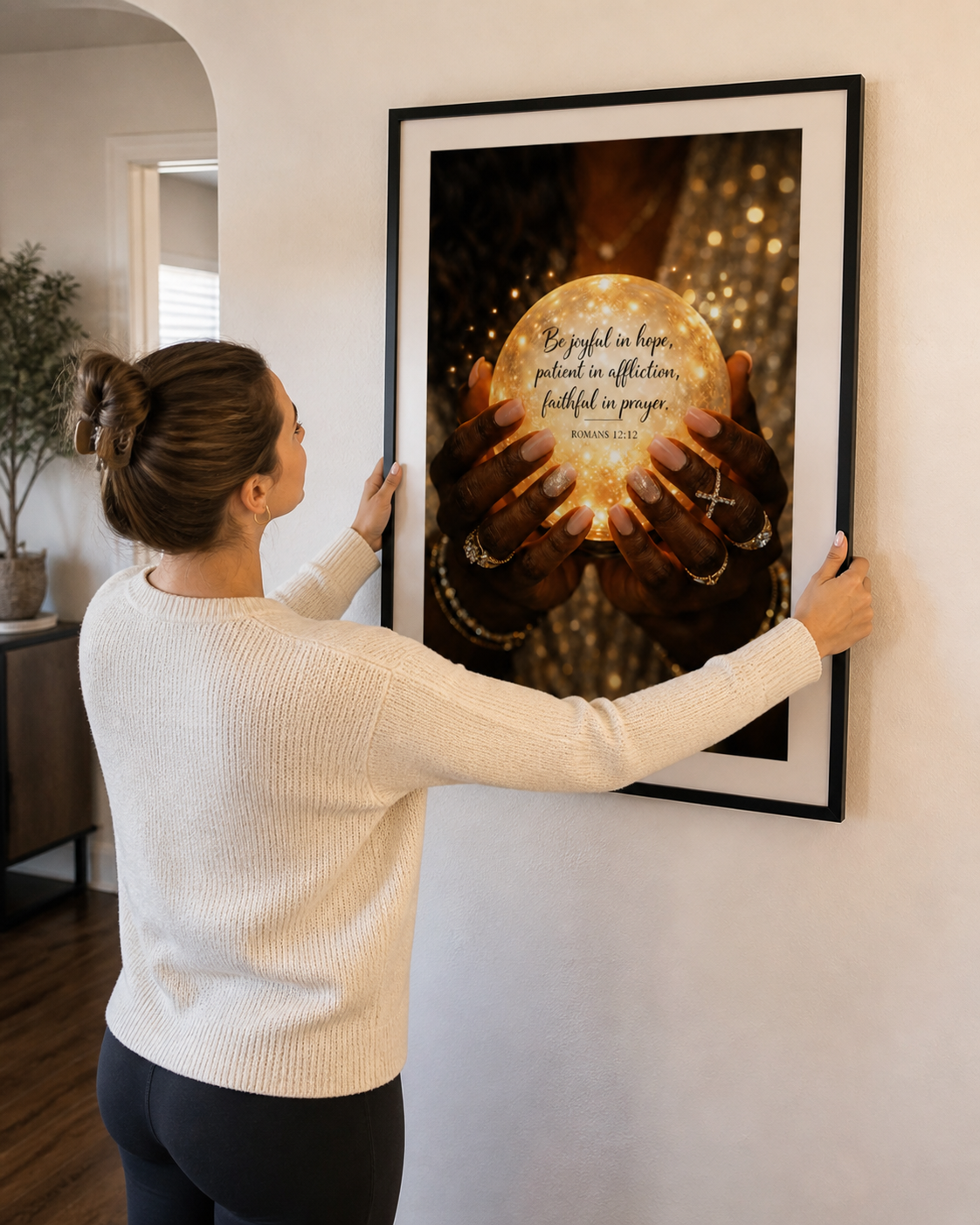 Radiant Faith – Romans 12:12 Glowing Hands Digital Wall Art Print